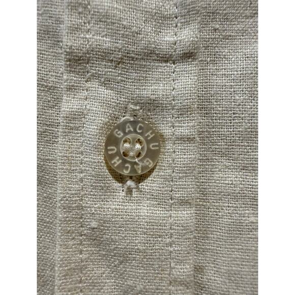 GACHU Short-Sleeve Button-Up Shirt-Ivory w/ Brown, Tan & White-Size XL - Picture 8 of 8